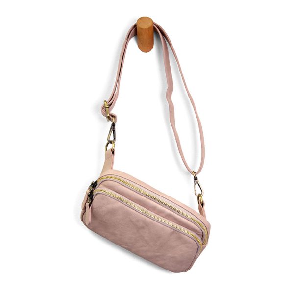 KYLIE DOUBLE ZIP SLING/BELT BAG - SOFT PINK