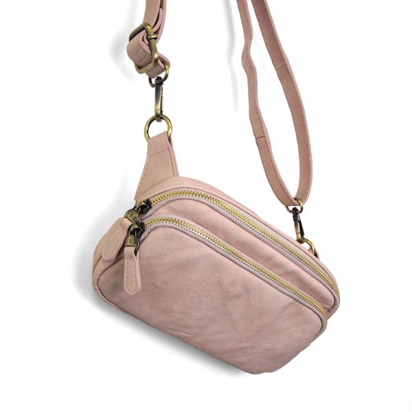 KYLIE DOUBLE ZIP SLING/BELT BAG - SOFT PINK
