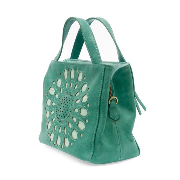 FLORA LASER CUT OUT CROSSBODY TOTE - TRUE TURQUOISE