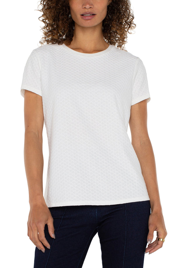 SHORT SLEEVE CREW NECK TEE W/RIB TRIM - WHITE