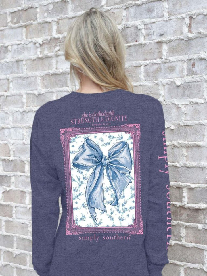 SIMPLY SOUTHERN LONG SLEEVE SHE IS STRENGTH SHIRT - DENIM HEATHER