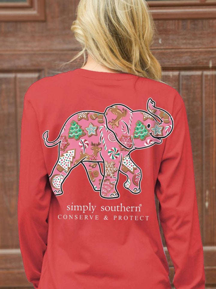 SIMPLY SOUTHERN L/S COOKIE ELEPHANT TRACKER SHIRT - RED