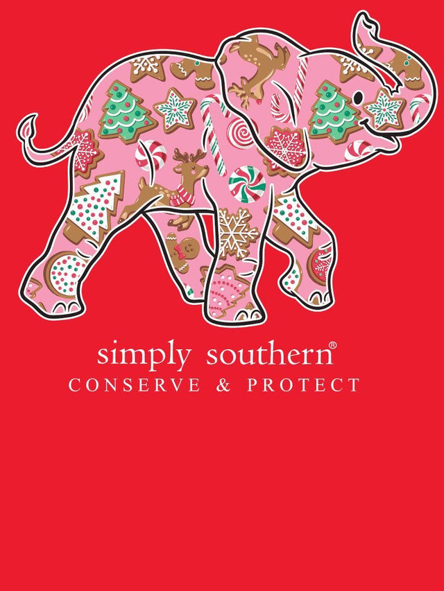 SIMPLY SOUTHERN L/S COOKIE ELEPHANT TRACKER SHIRT - RED