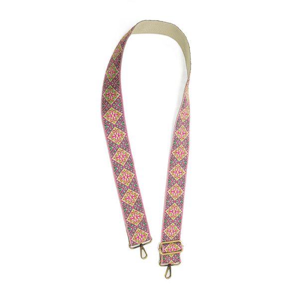 2" BOHO DIAMOND JAQUARD GUITAR STRAP - PINK/LIME