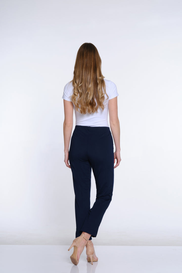 ELASTIC NO WAIST FAUX ZIP ANKLE PANTS - MIDNIGHT