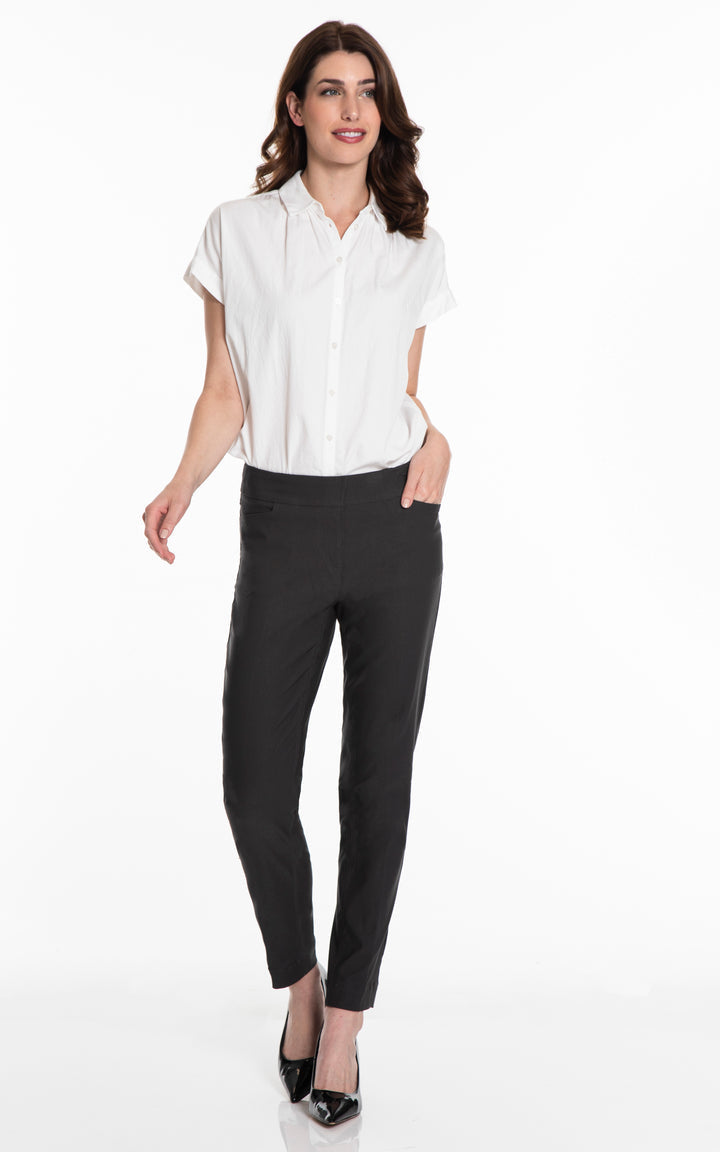 PULL ON ANKLE DRESS PANT W/ POCKETS - BLACK