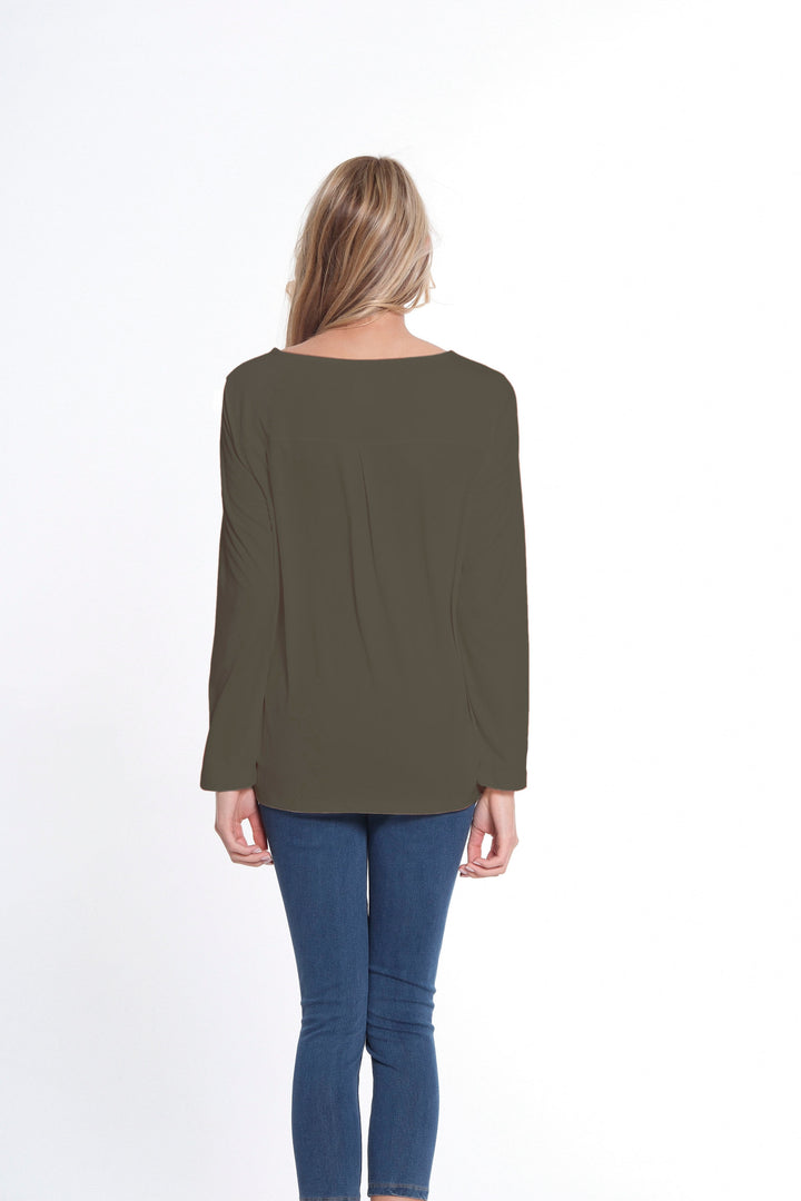 LONG SLEEVE SCOOP NECK TOP - TRUFFLE