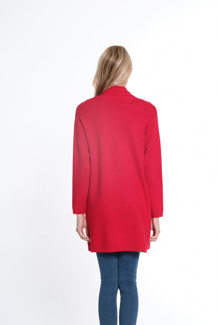 3/4 SLEEVE DROP SHOULDER SHAWL COLLAR OPEN FRONT CARDIGAN SWEATER - VIVID RED