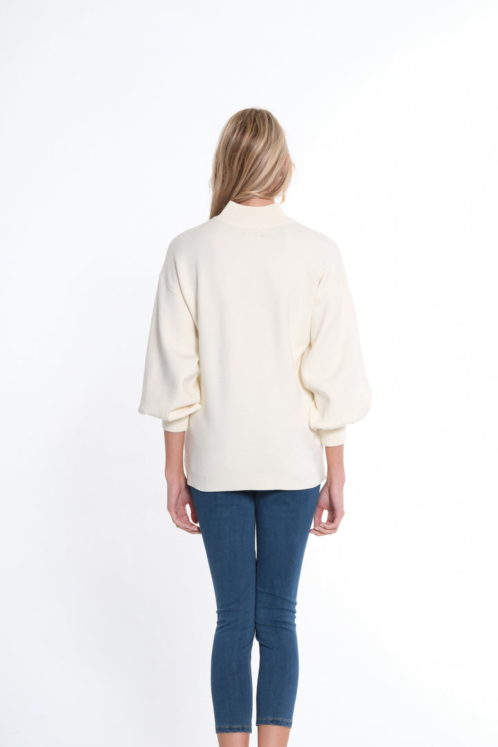 CUFFED 3/4 SLEEVE DROP SHOULDER MOCK NECK SWEATER - WINTER