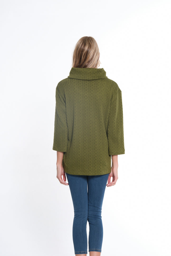 3/4 SLEEVE DROP SHOULDER COWL COLLAR HI-LO TOP - BASIL