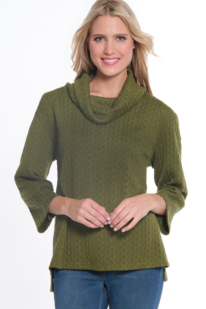 3/4 SLEEVE DROP SHOULDER COWL COLLAR HI-LO TOP - BASIL