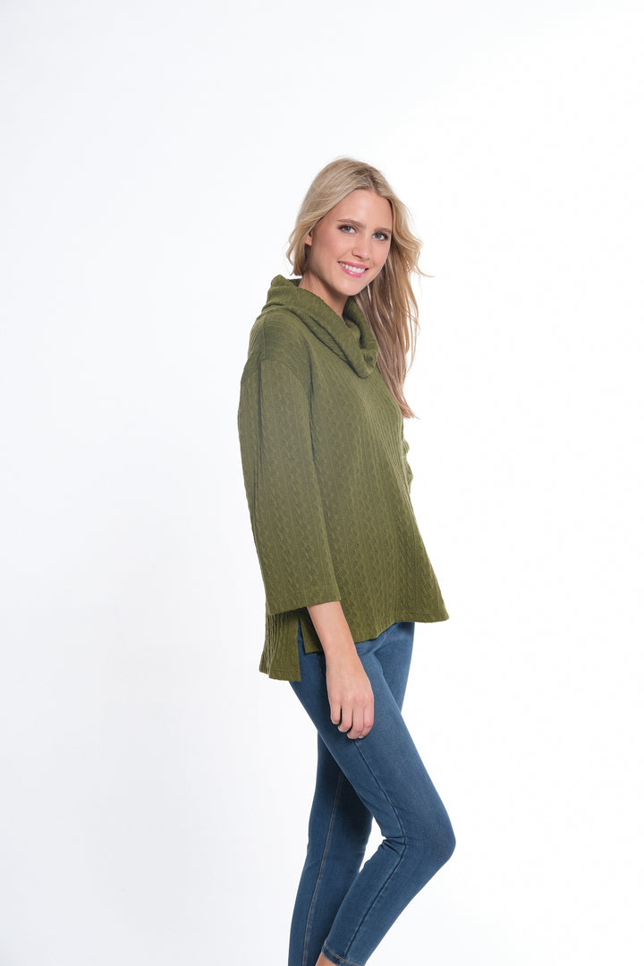 3/4 SLEEVE DROP SHOULDER COWL COLLAR HI-LO TOP - BASIL