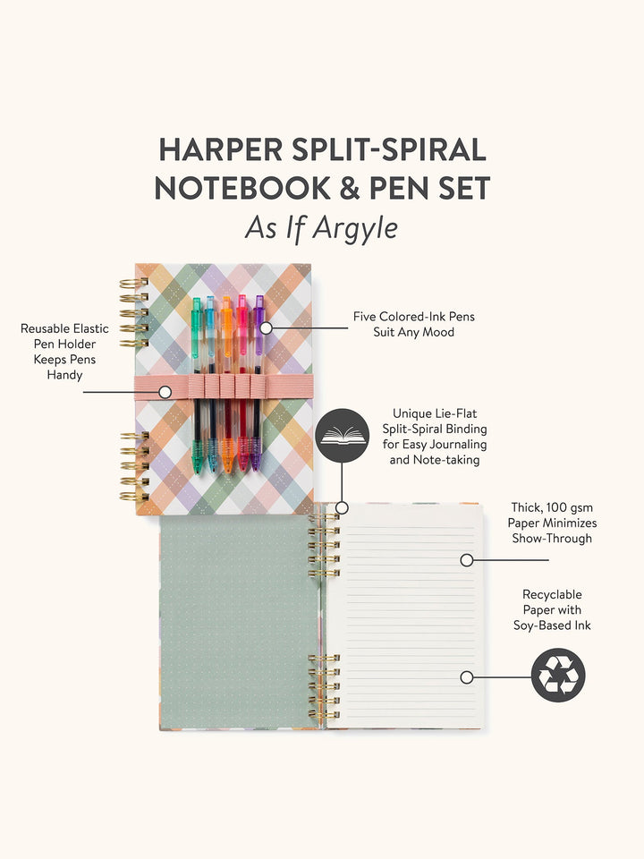 HARPER SPLIT SPIRAL NOTEBOOK & PEN SET - AS IF ARGYLE