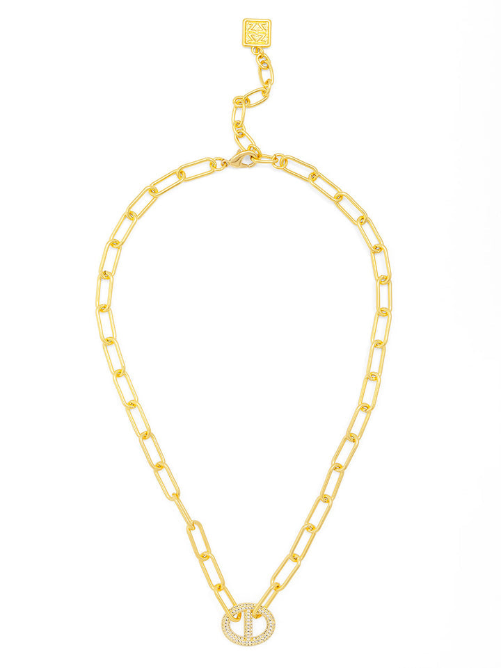 PAVE MARINER LINK PAPERCLIP COLLAR NECKLACE - GOLD