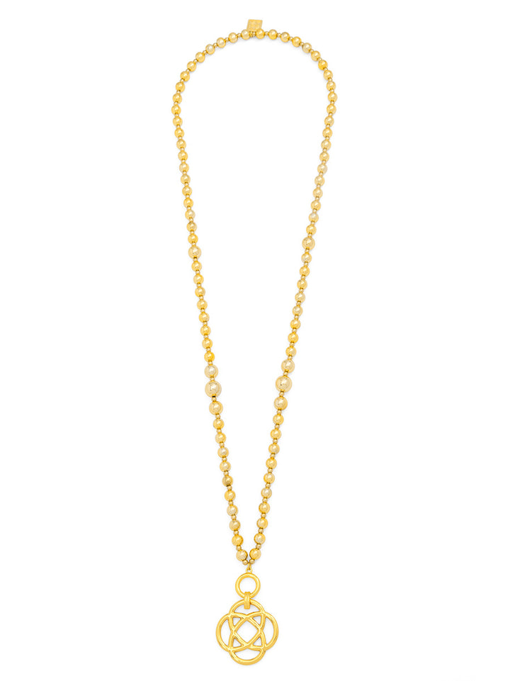 BEADED CLOVER PENDANT LONG NECKLACE - GOLD