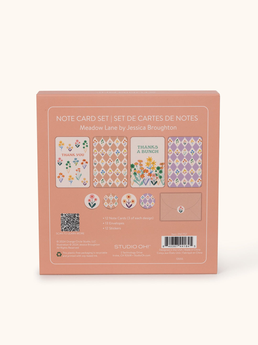 ASSORTED NOTE CARD SET W/STICKERS - MEADOW LANE