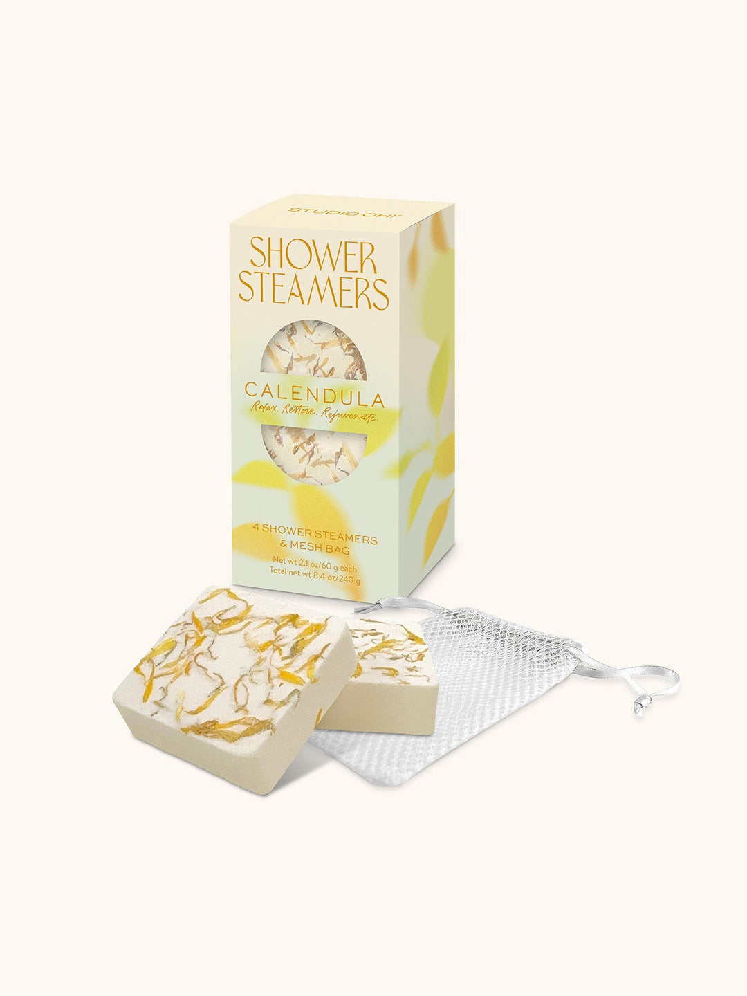 SHOWER STEAMERS (4) W/MESH BAG - CALENDULA BLOSSOMS