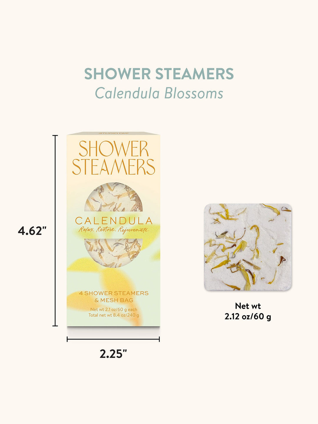 SHOWER STEAMERS (4) W/MESH BAG - CALENDULA BLOSSOMS