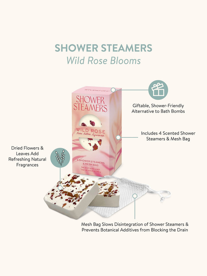 SHOWER STEAMERS (4) W/MESH BAG - WILD ROSE BLOOMS