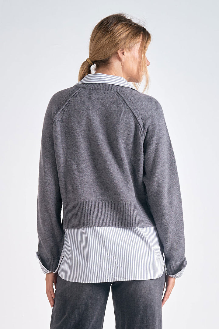 LONG SLEEVE SWEATER/SHIRT COMBO - GREY/BLACK