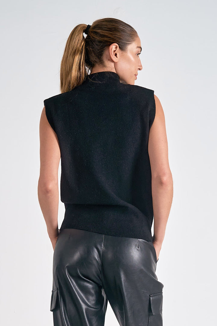 SLEEVELESS MOCK TURTLE NECK - BLACK