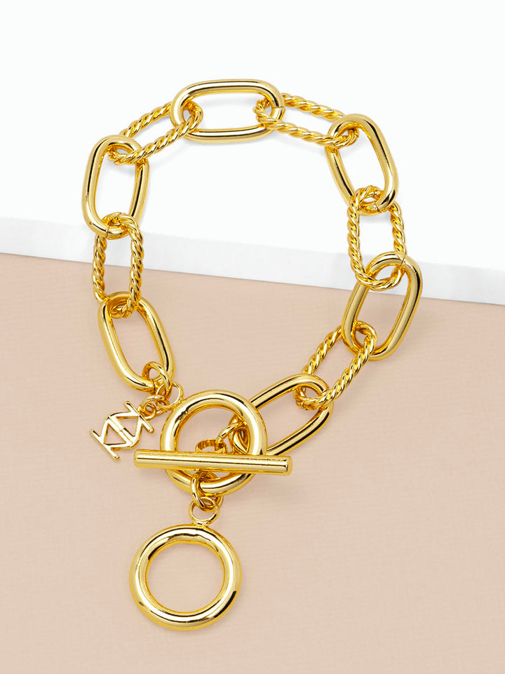 OVAL AND ROPE CHAIN TOGGLE BRACELET - GOLD