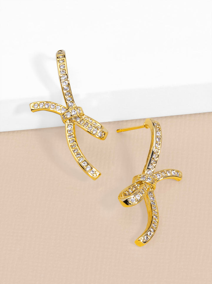 PAVE BOW DROP EARRINGS - GOLD/CLEAR