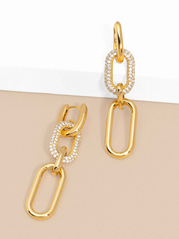 PAVE OVAL LINK DROP EARRINGS - GOLD