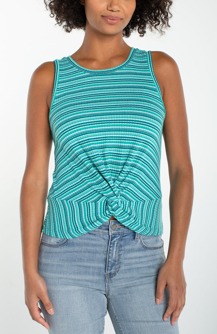 SLEEVELESS CREW NECK TWIST FRONT KNIT TOP - LAGOON TEAL