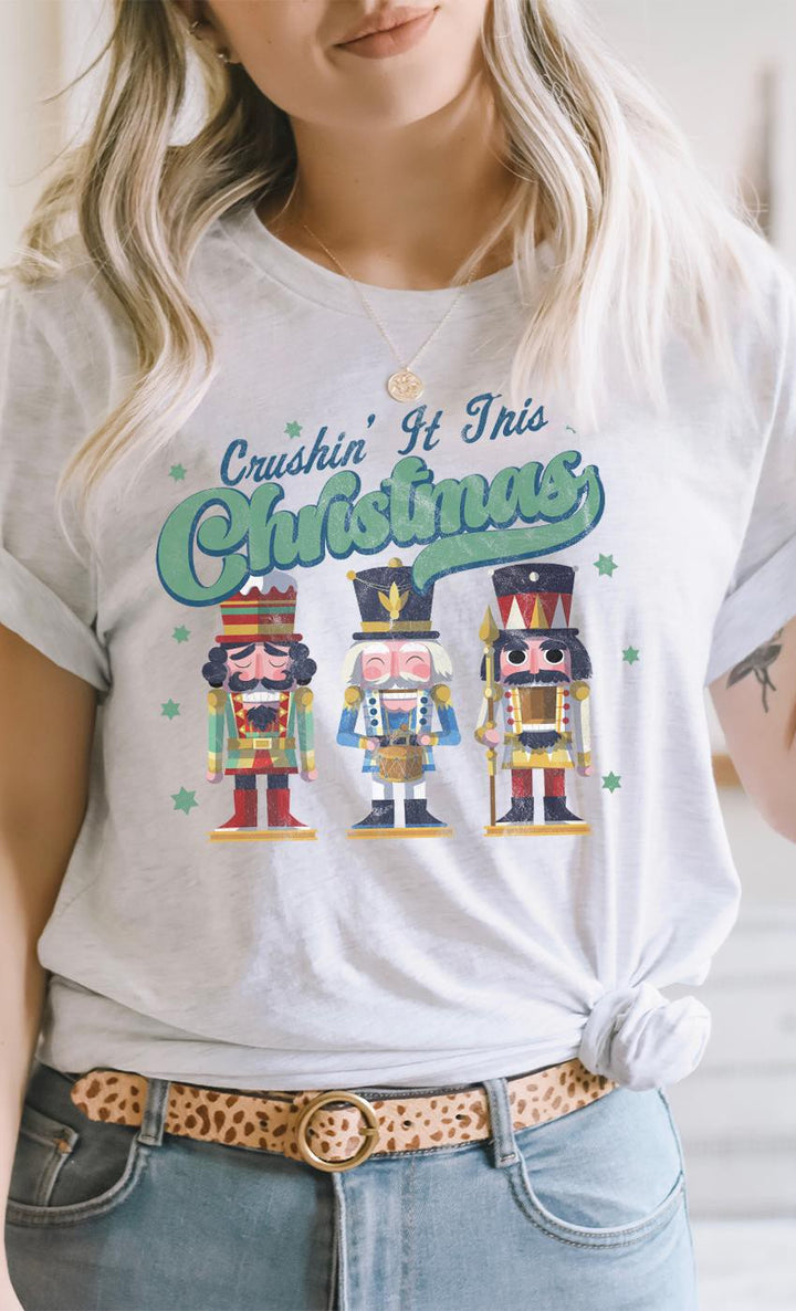 CRUSHIN IT CHRISTMAS NUTCRACKER DISTRESSED TEE - ASH GRAY