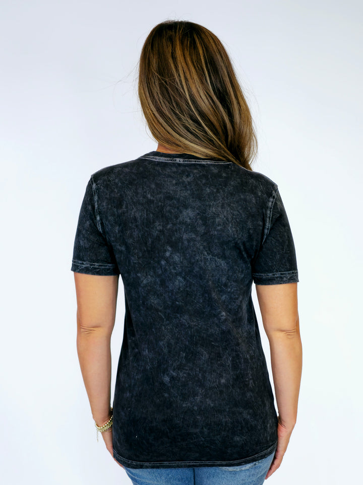 ROCK AND ROLL GRAPHIC MINERAL WASHED TSHIRT - BLACK