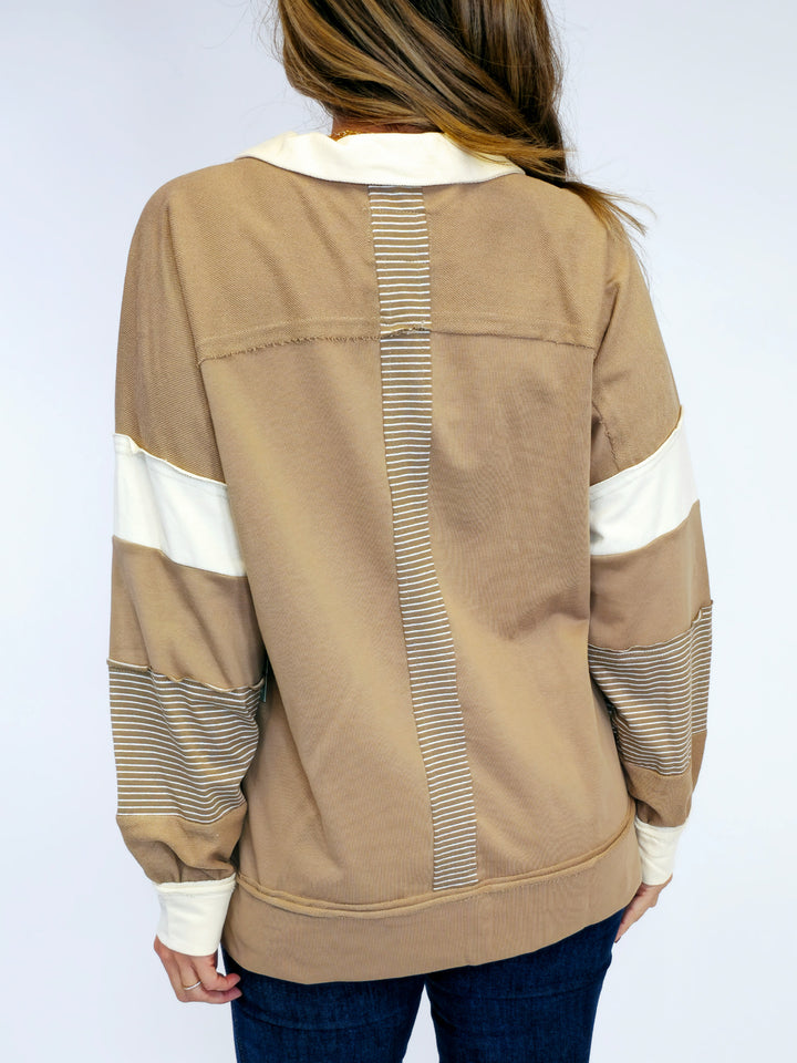 FRENCH TERRY LONG SLEEVE TOP - MOCHA