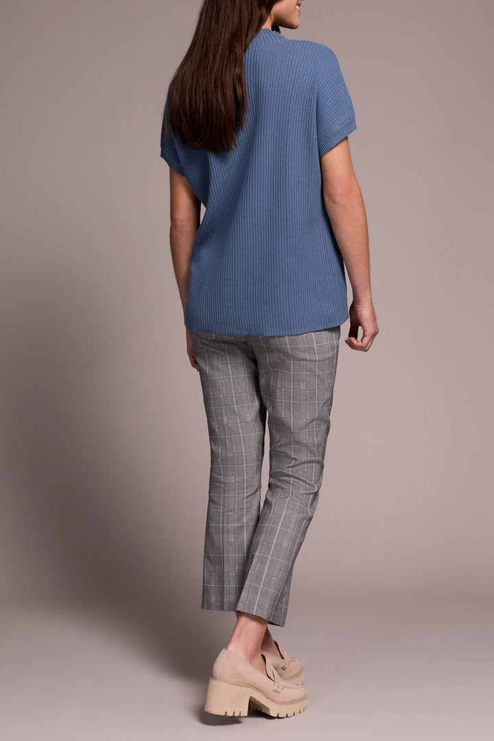 SHORT SLEEVE DOLMAN SWEATER W/POCKET - SLATE BLUE