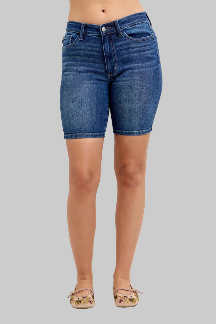 JUDY BLUE MID RISE BERMUDA SHORTS - 8" INSEAM - DARK