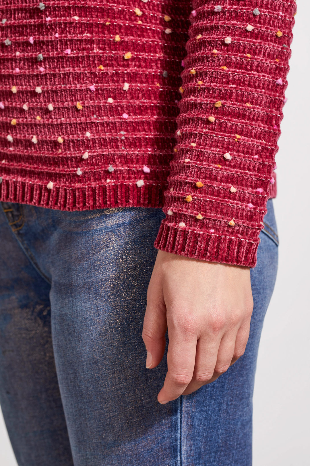 TEXTURED KNIT CREW NECK SWEATER - PORT WINE