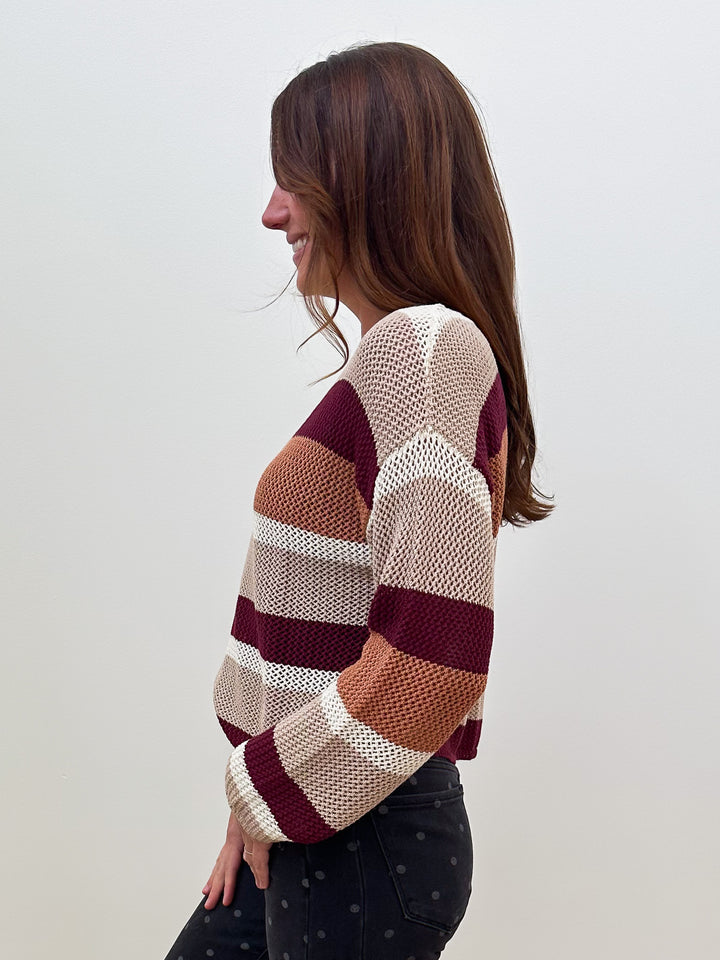 OPEN KNIT MULTI COLOR SWEATER - WINE