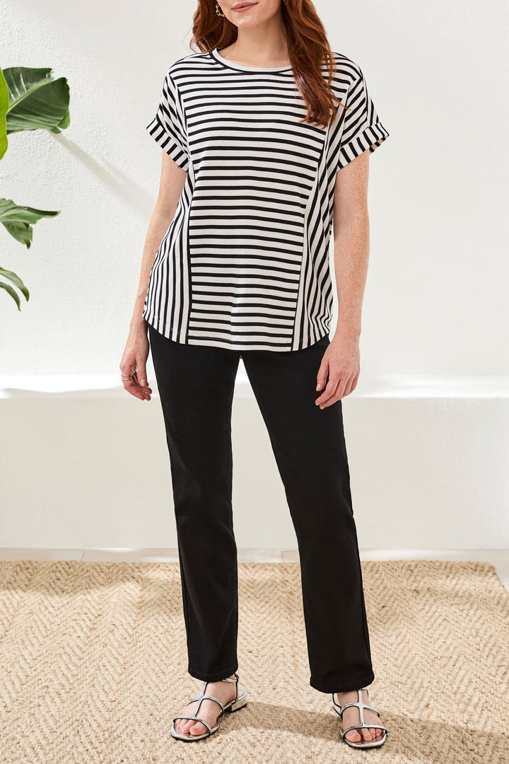 CUFFED SLEEVE TOP W/INSERTS - BLACK