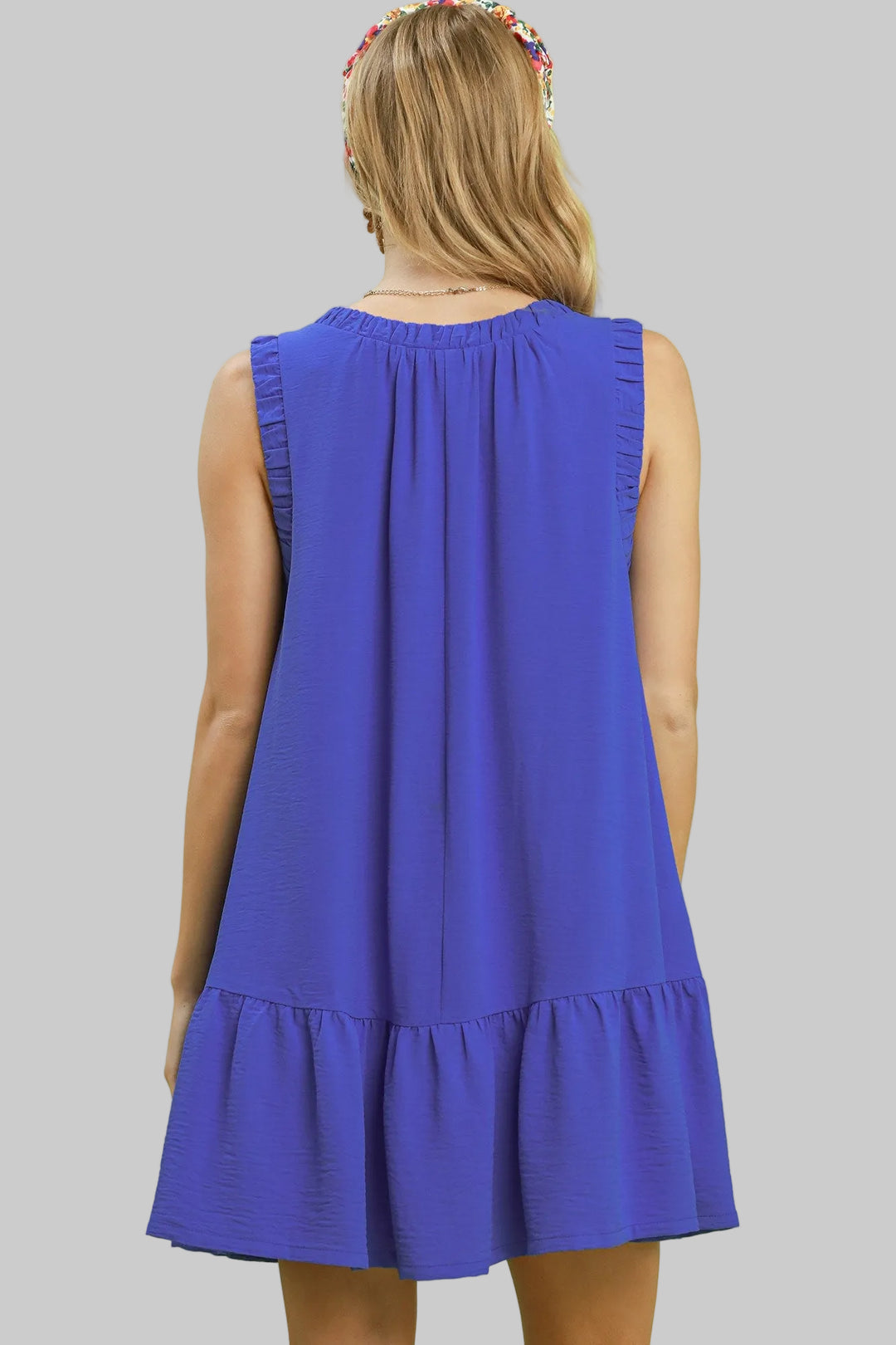 SLEEVELESS ROUND NECK SHORT DRESS - SAPPHIRE