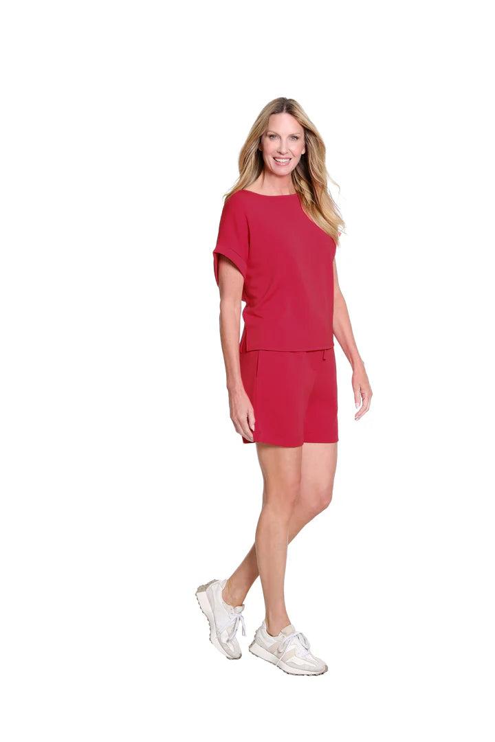 DRAWSTRING ELASTIC WAIST PULL ON - FIERY RED