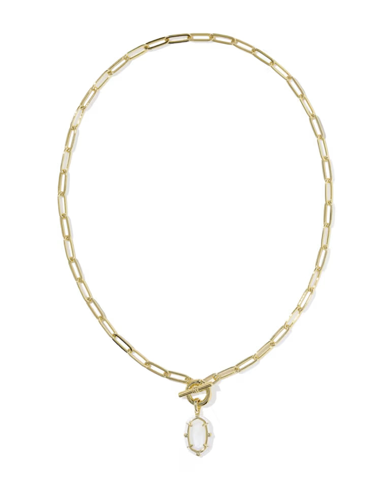 KENDRA SCOTT ELISA ENAMEL LINK AND CHAIN NECKLACE - GOLD WHITE MOP