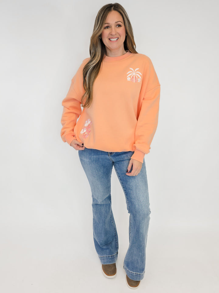 EMBROIDERED TROPICAL SWEATSHIRT - SHERBERT ORANGE