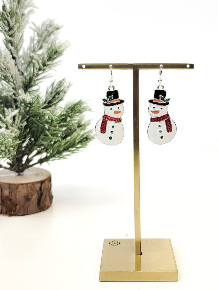 ENAMEL SNOWMAN FRENCH WIRE EARRINGS