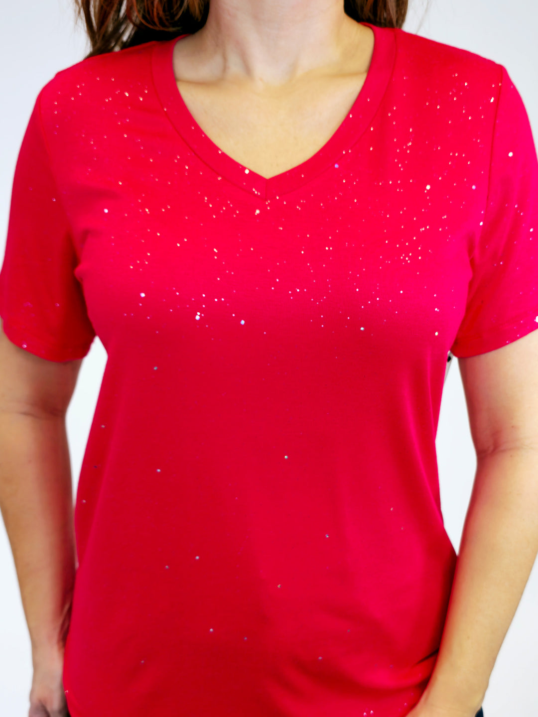 SHORT SLEEVE OLIVIA TEE - RED SPARKLE