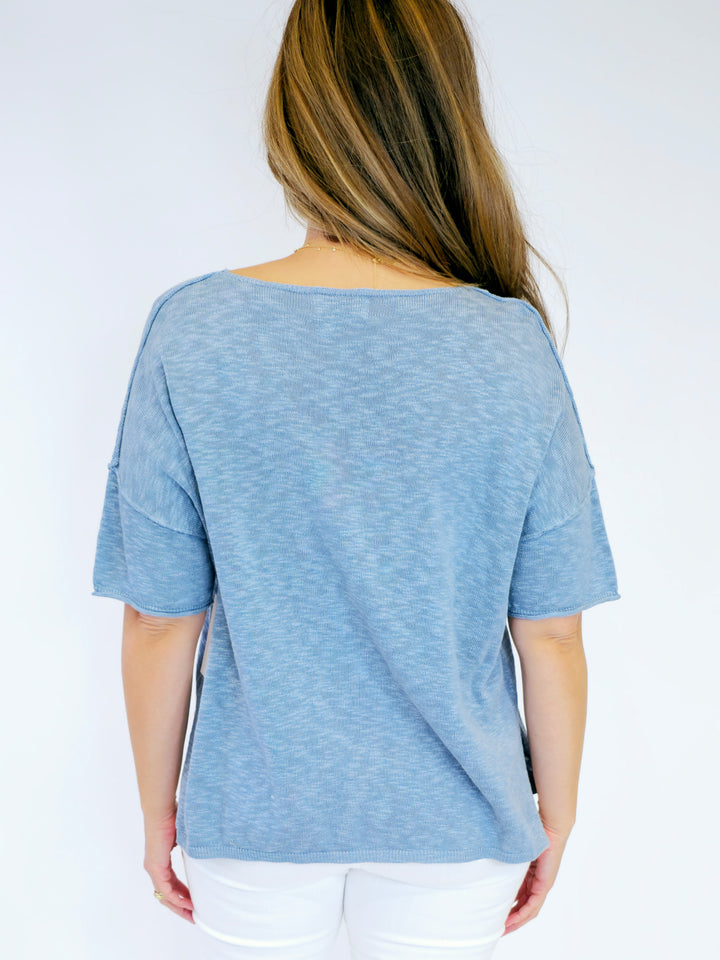 OVERSIZED SWEATER TEE W/RAW SEAMS - VINTAGE BLUE