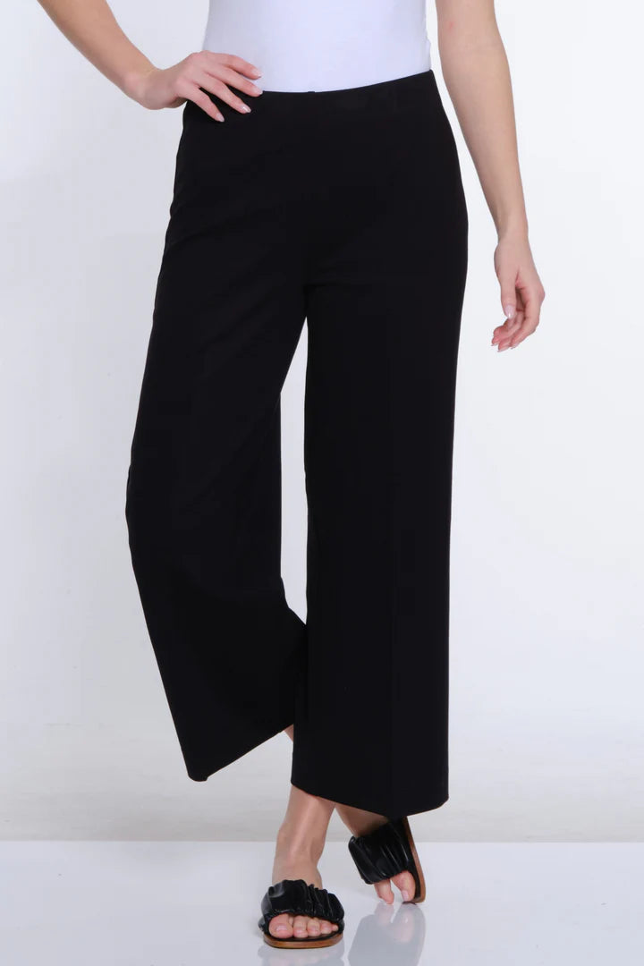 ELASTIC NO WAIST WIDE LEG CROP PANT - BLACK