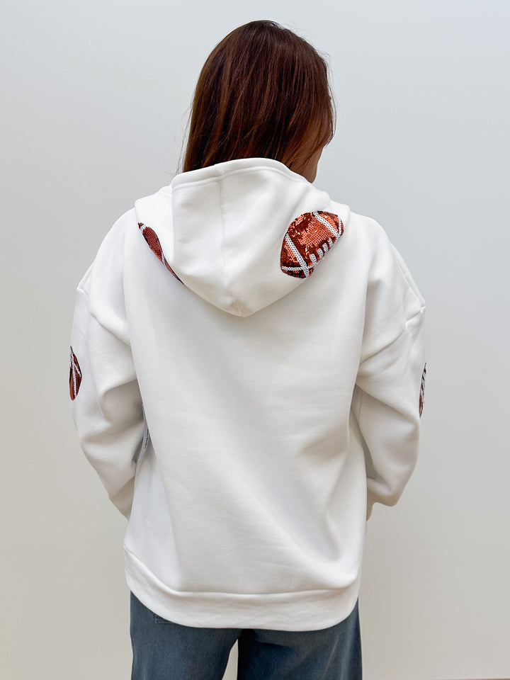 Game Day Sequin Half-Zip Hoodie - White