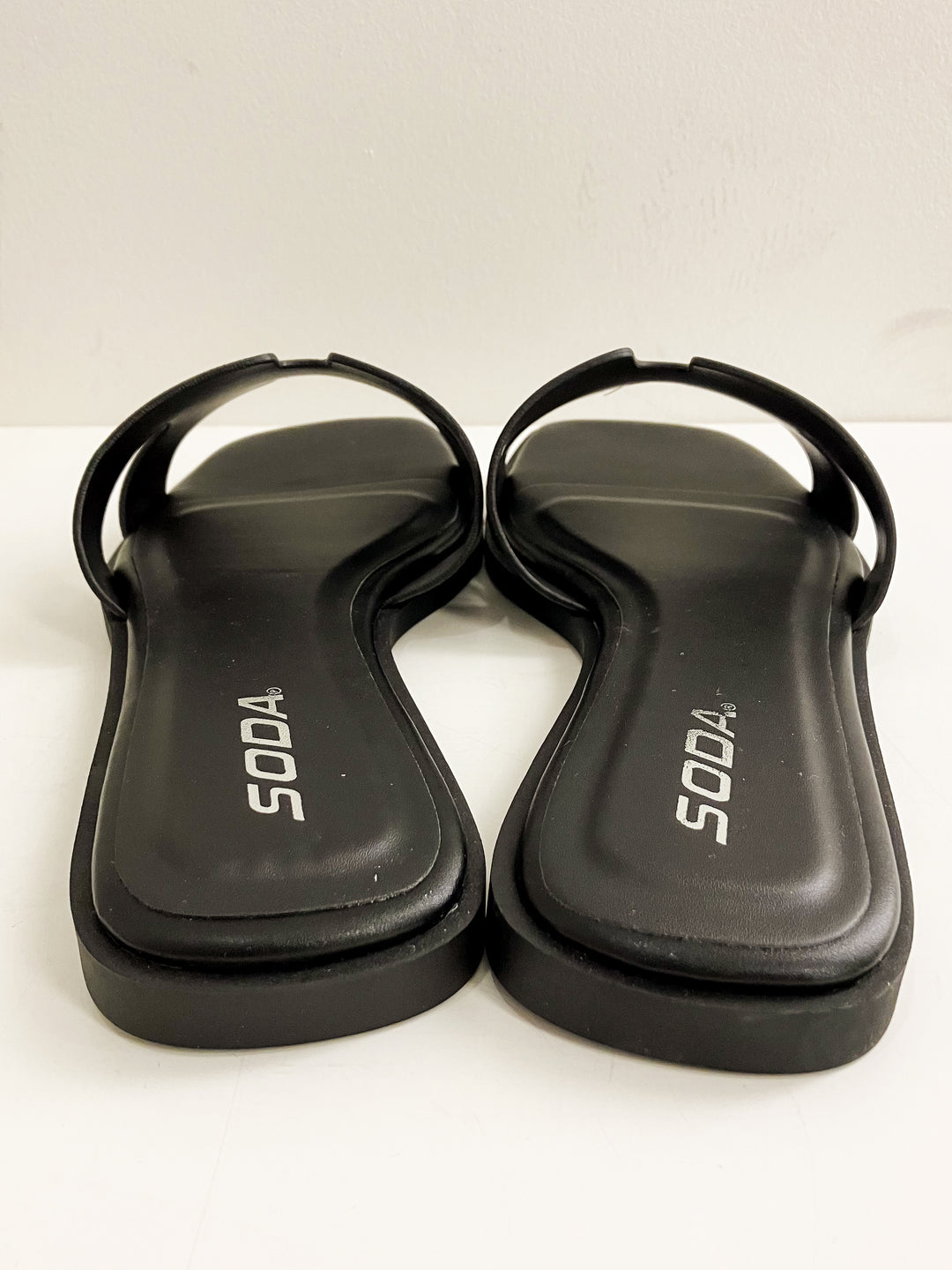 SODA SLIP ON FAUX LEATHER KNIT SANDALS - BLACK