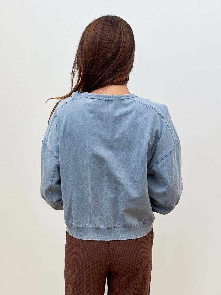 ACID WASH SEAM DETAIL CREW NECK SWEATSHIRT - DUSTY BLUE