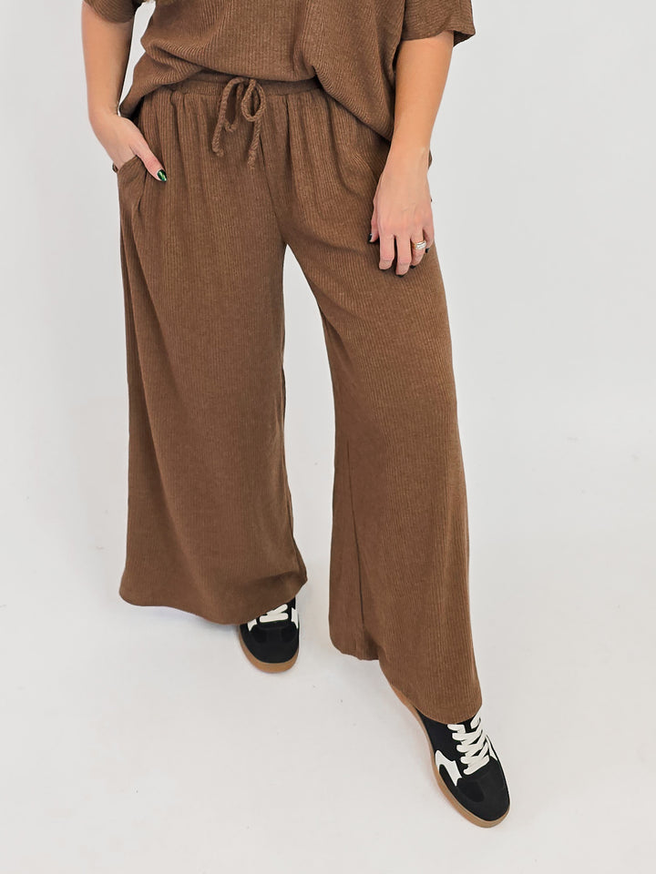 DEAR SCARLETT PALAZZO KNIT PANTS - CHOCOLATE