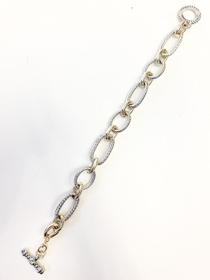 TWO TONE ROPE CHAIN LINK BRACELET  - GOLD SILVER